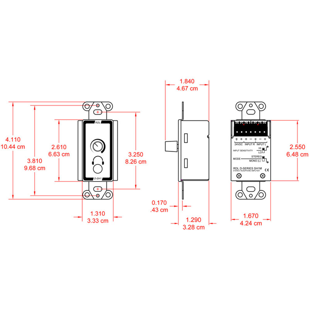 RDL D-SH1M Stereo Headphone Amplifier - Decora panel with user level control