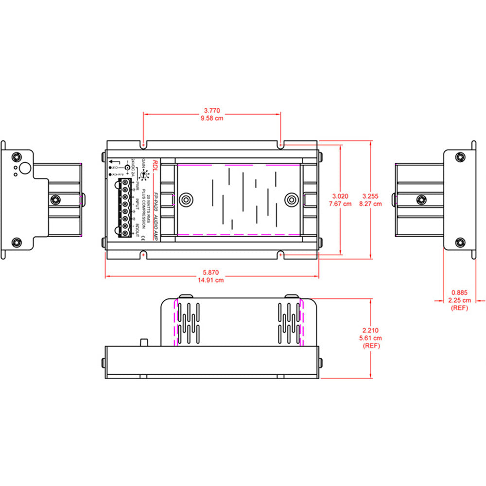 RDL FP-PA20 20 Watts at 8 Ohms Mono RMS Installation Audio Power Amplifier with Integral Compressor