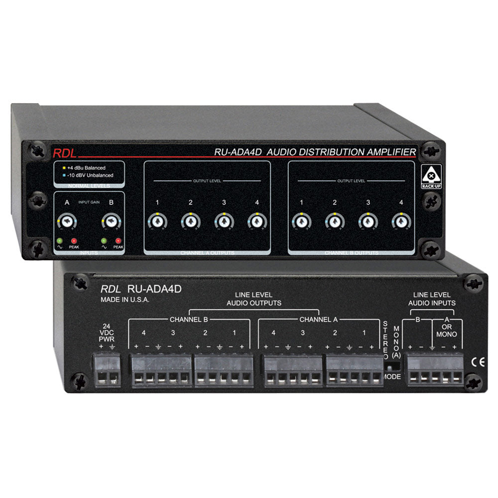 RDL RU-ADA4D 2x4 or 1x8 Audio Distribution Amplifier