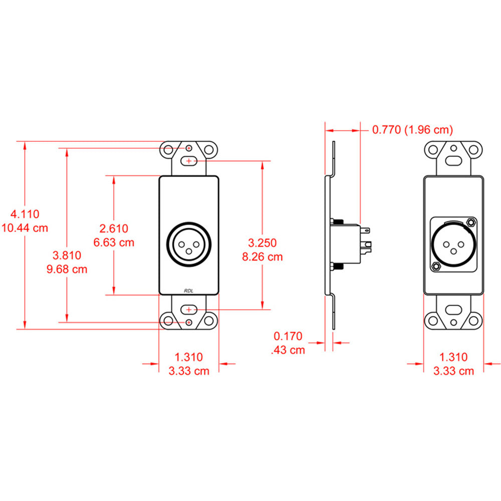 RDL DS-XLR3MC XLR 3-pin Male Jack on D Plate, Solder type, Steel - Custom Engraving Option