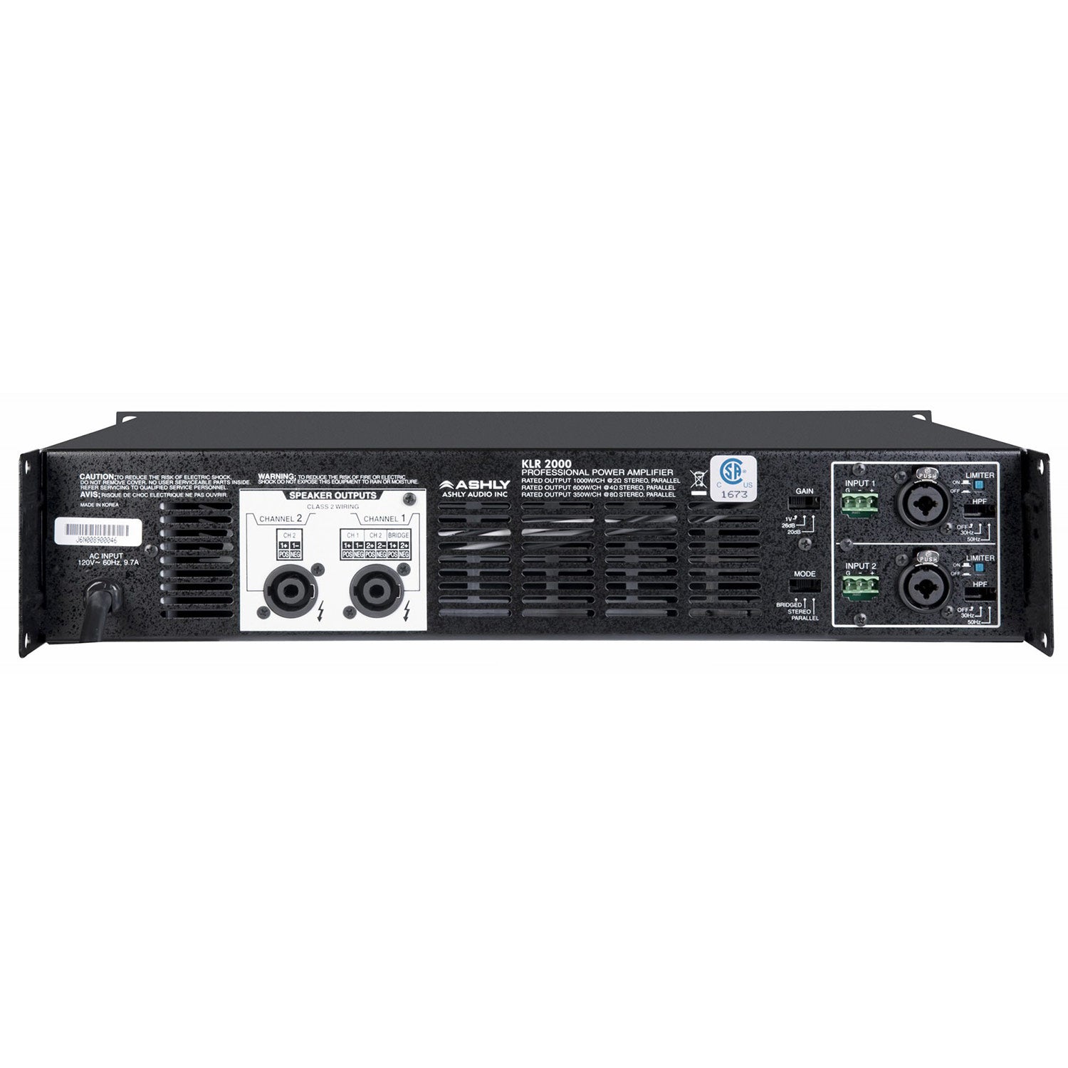 Ashly KLR-2000 Stereo Power Amplifier - 350W per channel @ 8 ohms