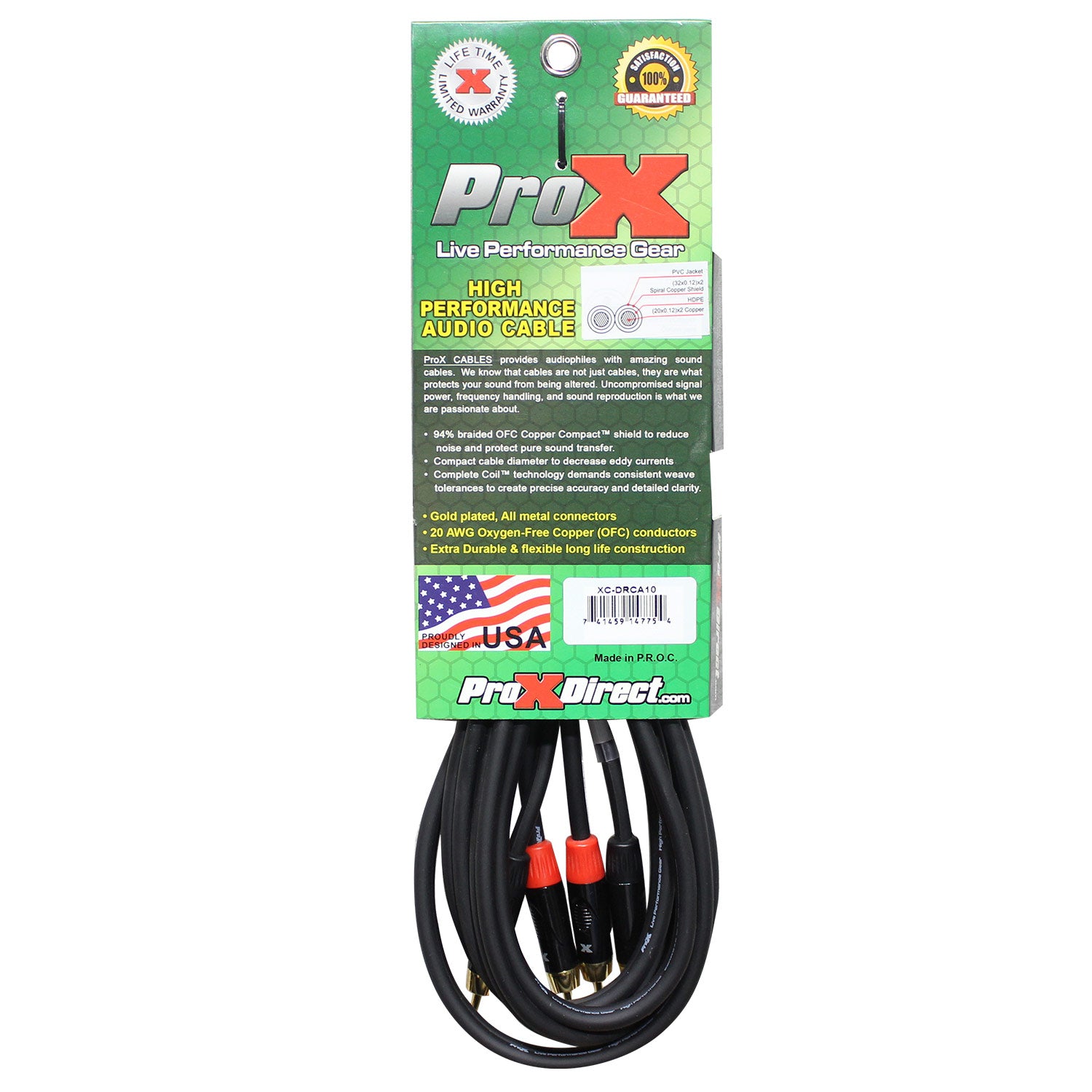 ProX XCDRCA10 10FT. Dual RCA Male To Dual RCA Male