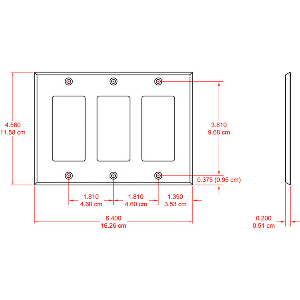 RDL CP-3B Triple Gang Decora Cover Plate (Black)