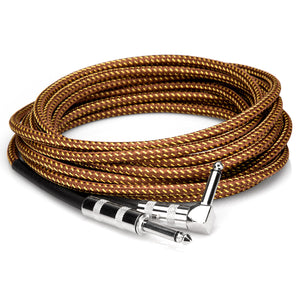 Hosa GTR-518R Straight to Right-Angle Tweed Guitar Cable, 18 feet