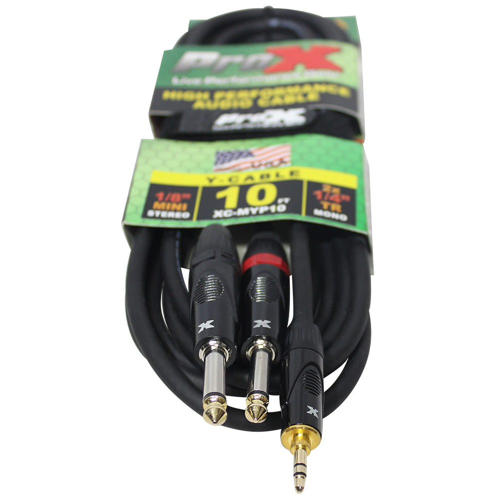 ProX XC-MYP10 10 Ft. Unbalanced 3.5mm. Mini-TRS to Dual TS-M High Performance Audio Y Cable