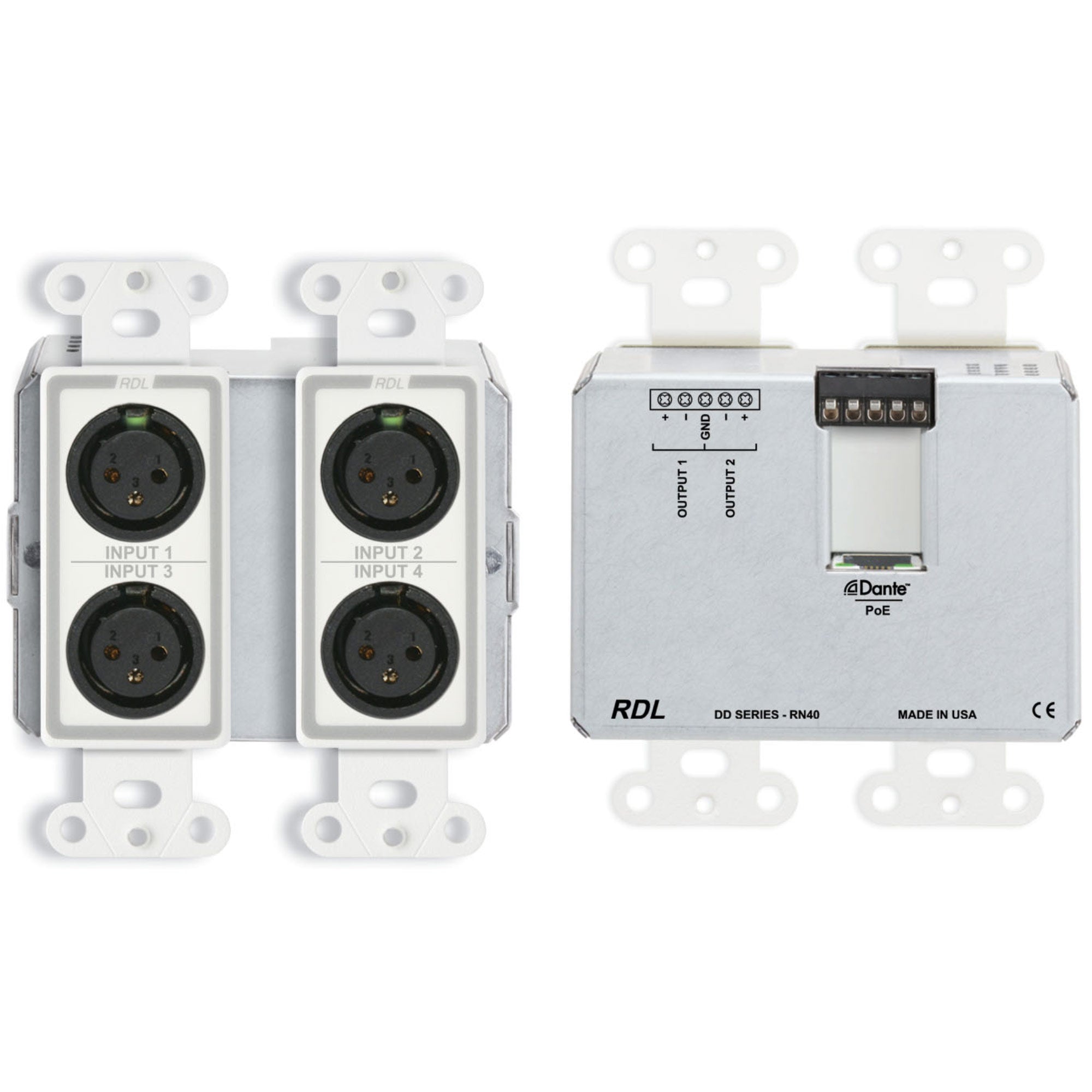 RDL DD-RN40 Wall-Mounted Bi-Directional Mic/Line Dante Interface 4 x 2