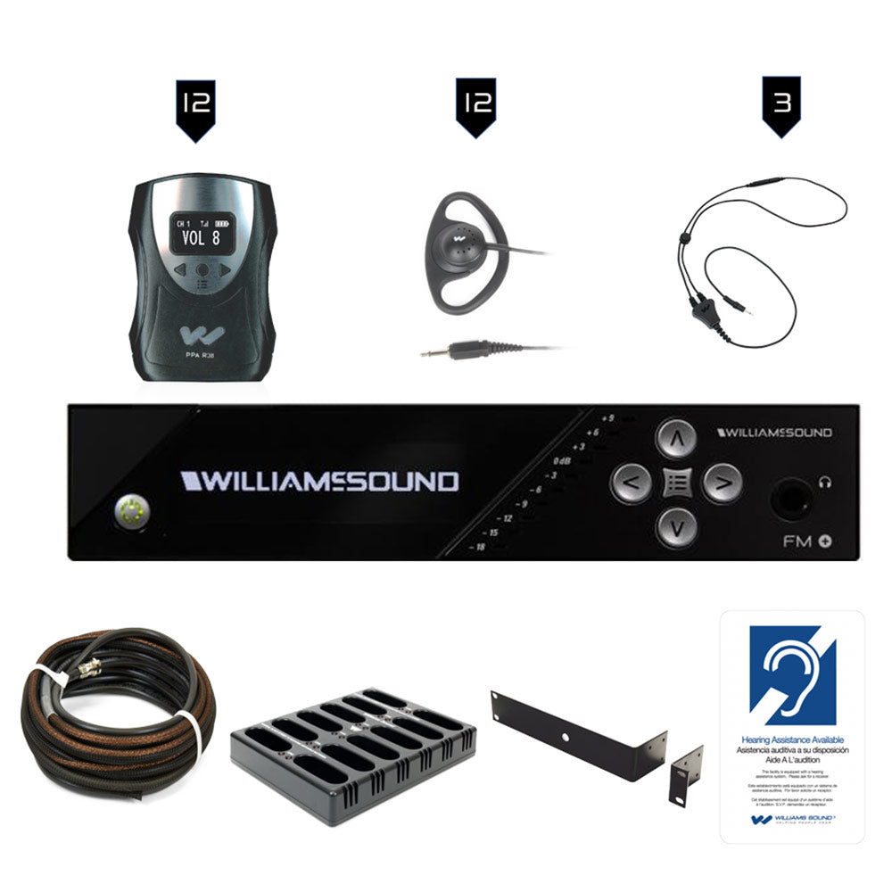 Williams AV FM 558-12 PRO D FM Plus Large-Area Dual Assistive Listening System w/ R38 Receivers