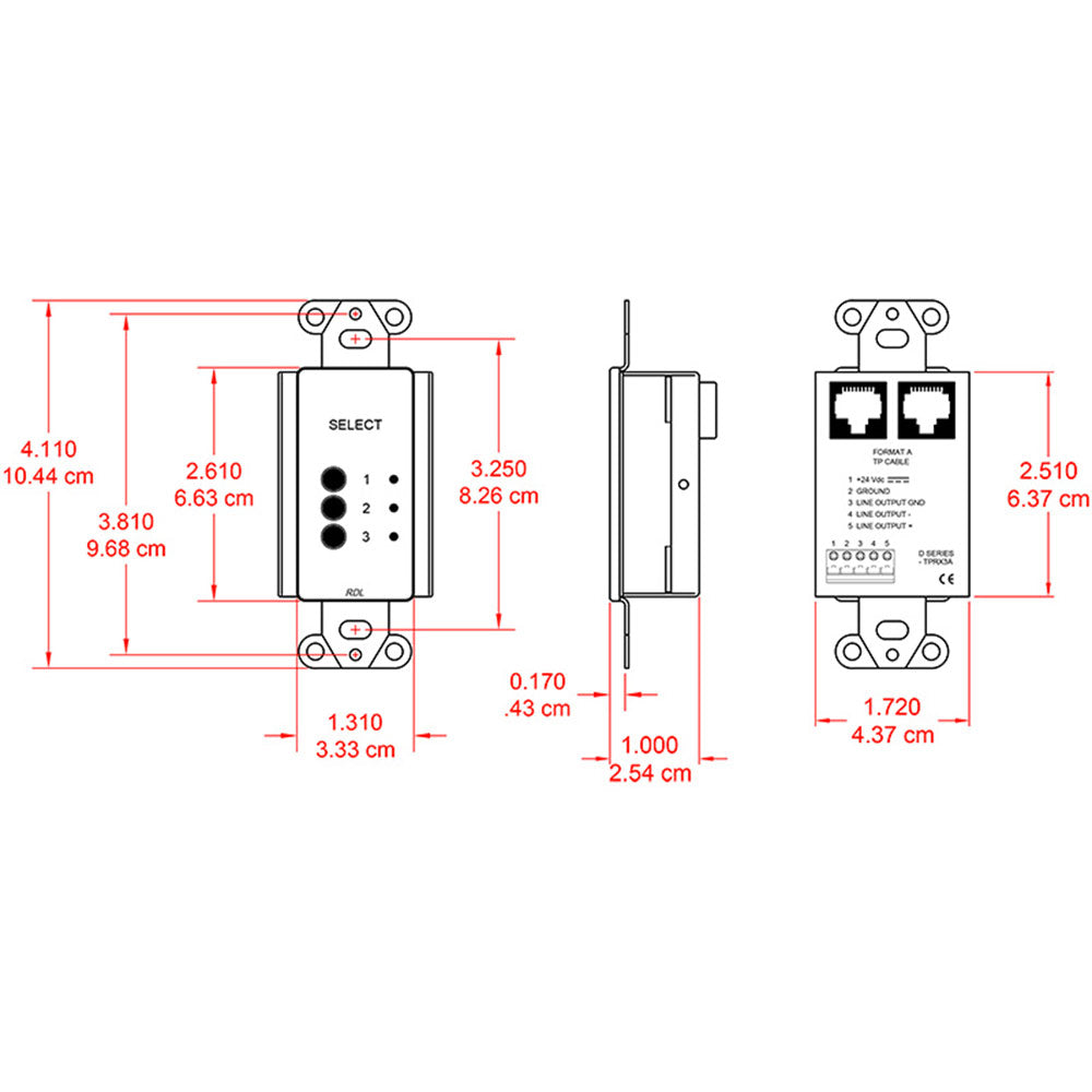RDL DS-TPRX3A Decora Mount 3-Channel Format-A Source Selector (Stainless) - Custom Engraving Option
