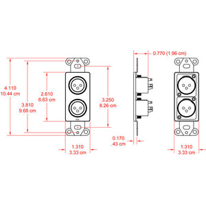 RDL DS-XLR2MC Dual XLR 3-pin Male Jacks on D Plate, Solder type, Steel - Custom Engraving Option