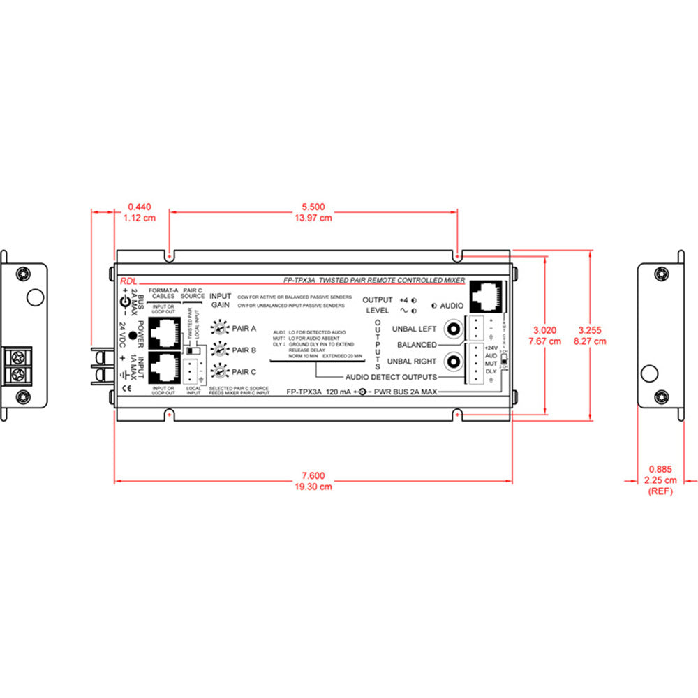 RDL FP-TPX3A Format-A Twisted Pair Remote Controlled Mixer