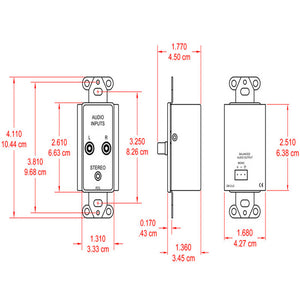 RDL DB-CIJ3 RCA/3.5mm Line Input Jacks on Decora Wall Plate (Mono) - Custom Engraving Option