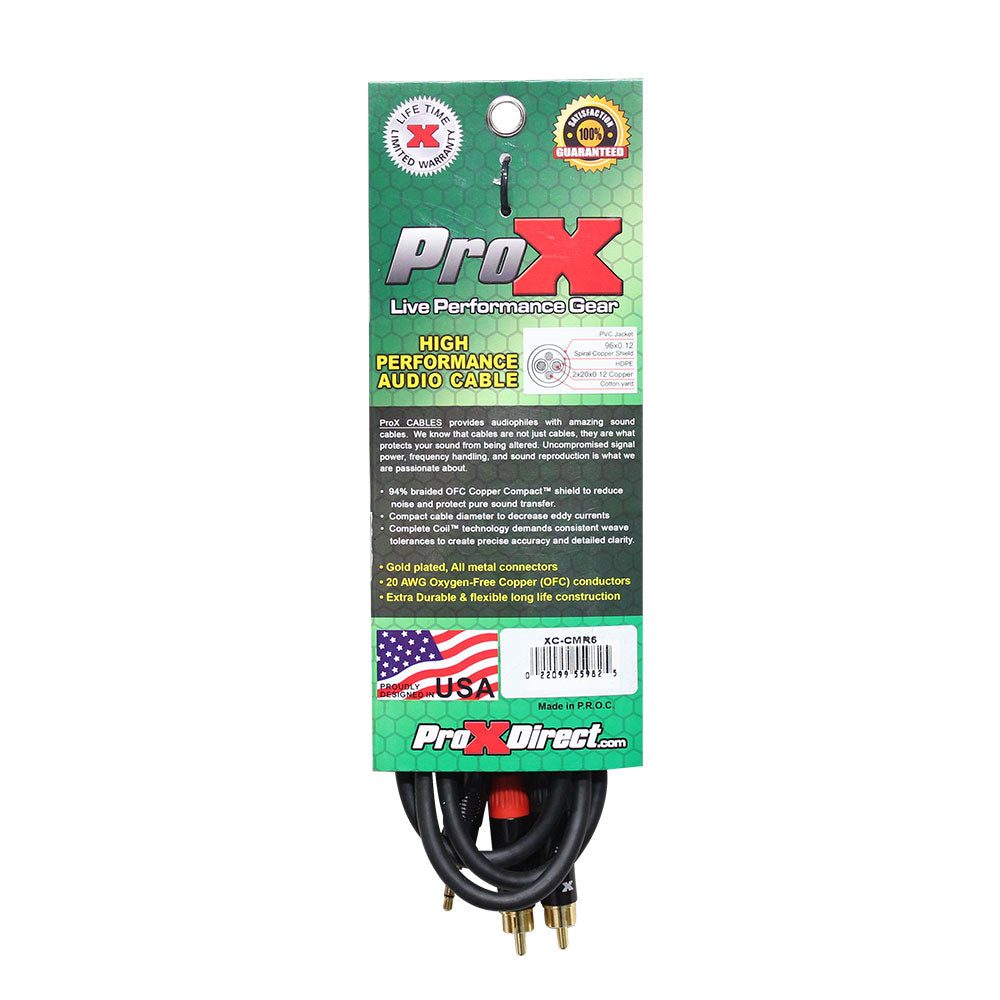 ProX XC-CMR6 6 Ft. Unbalanced 1/8" (3.5mm) Mini TRS-M to Dual RCA-M High Performance Audio Cable