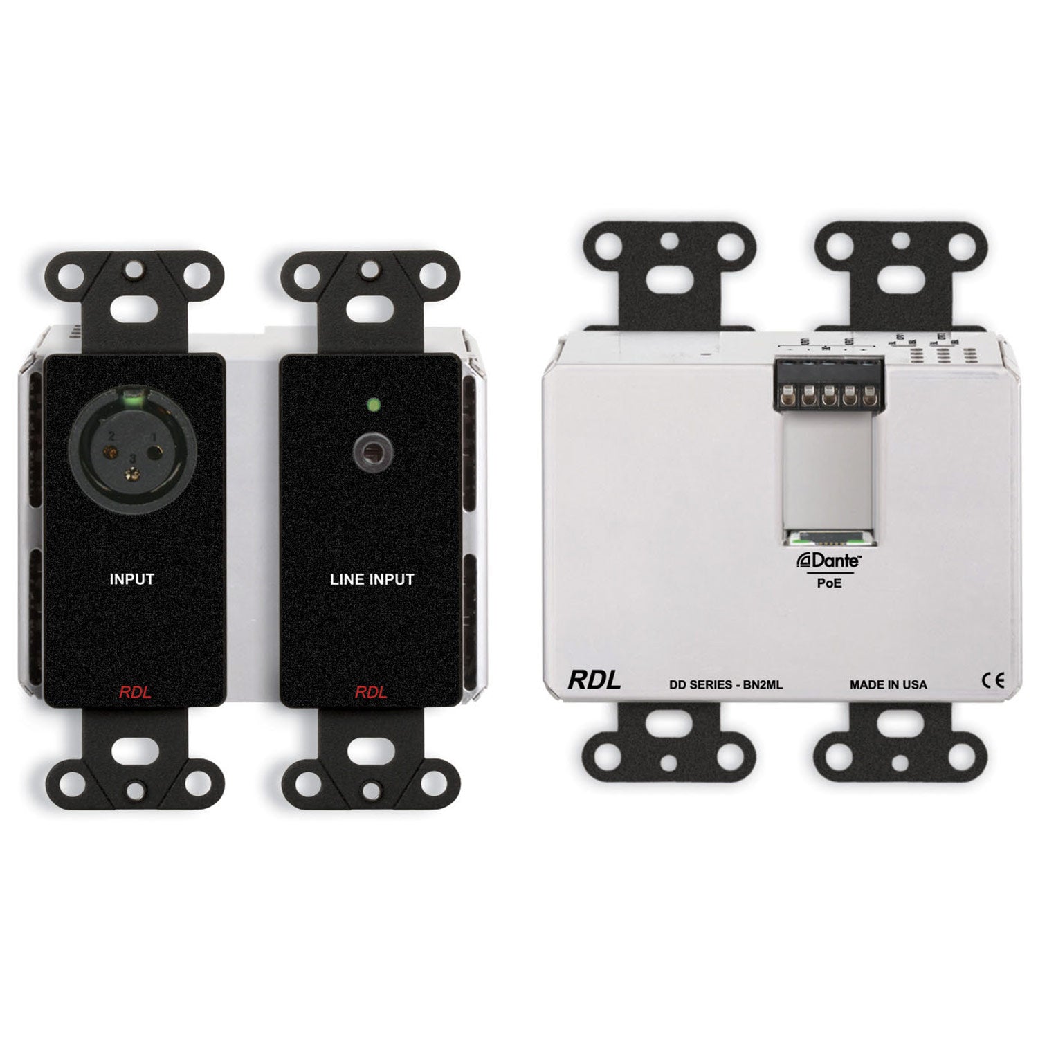 RDL DDB-BN2ML Wall Mount 2-In 2-Out Mic/Line to Dante Interface (Black)