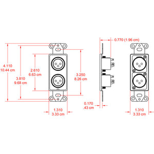 RDL DB-XLR2F Decora Mount Dual XLR Female Solder Jack Panel (Black) - Custom Engraving Option