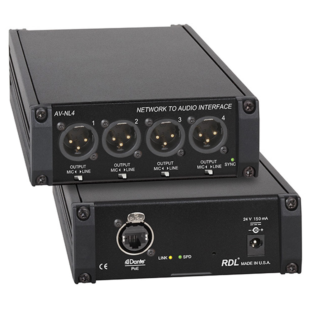 RDL AV-NL4 - Four-Channel Dante Network to Balanced Line Audio Interface
