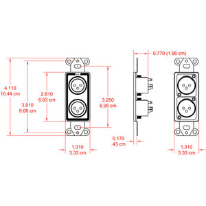 RDL D-XLR2 XLR 3-pin Female & 3-pin Male on D Plate - Terminal Block - Custom Engraving Option