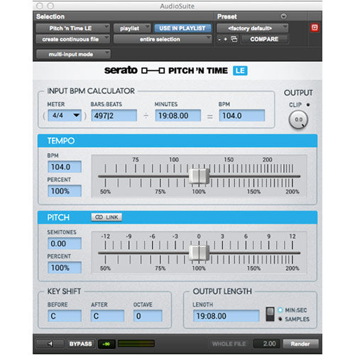 Serato Pitch N Time LE 3.0 Time Compression and Expansion Software for Pro Tools and Logic