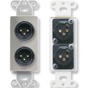 RDL DS-XLR2MC Dual XLR 3-pin Male Jacks on D Plate, Solder type, Steel - Custom Engraving Option