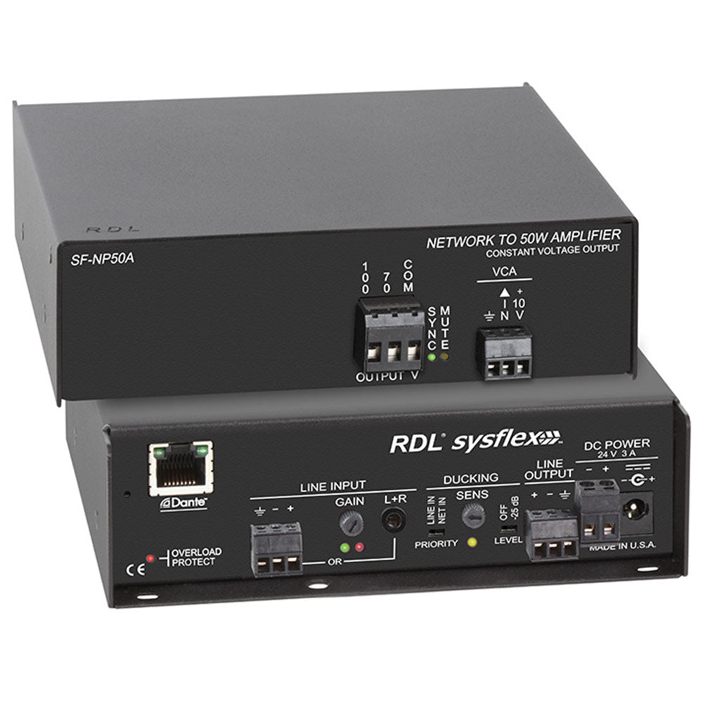 RDL SF-NP50A Network to 50 W Mono Audio Amplifier - 70v or 100v