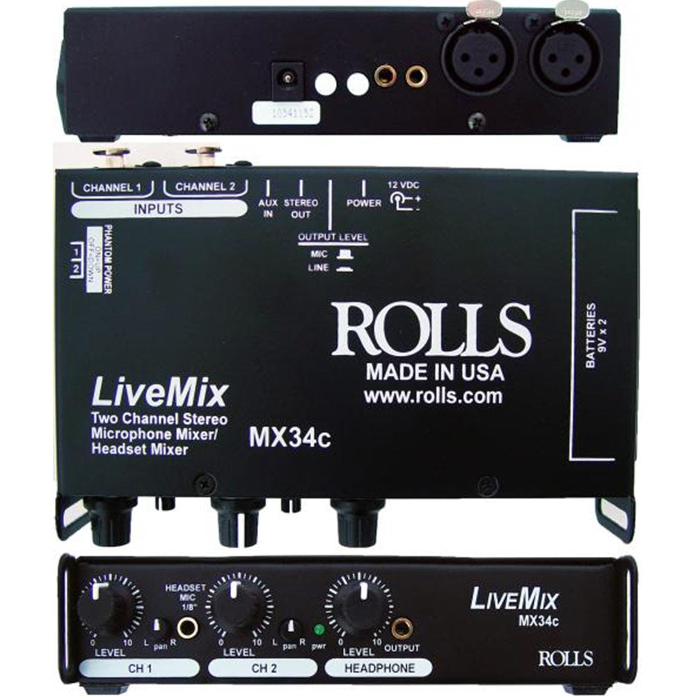 Rolls MX34C Live Mix 2 Channel A/V Microphone Mixer