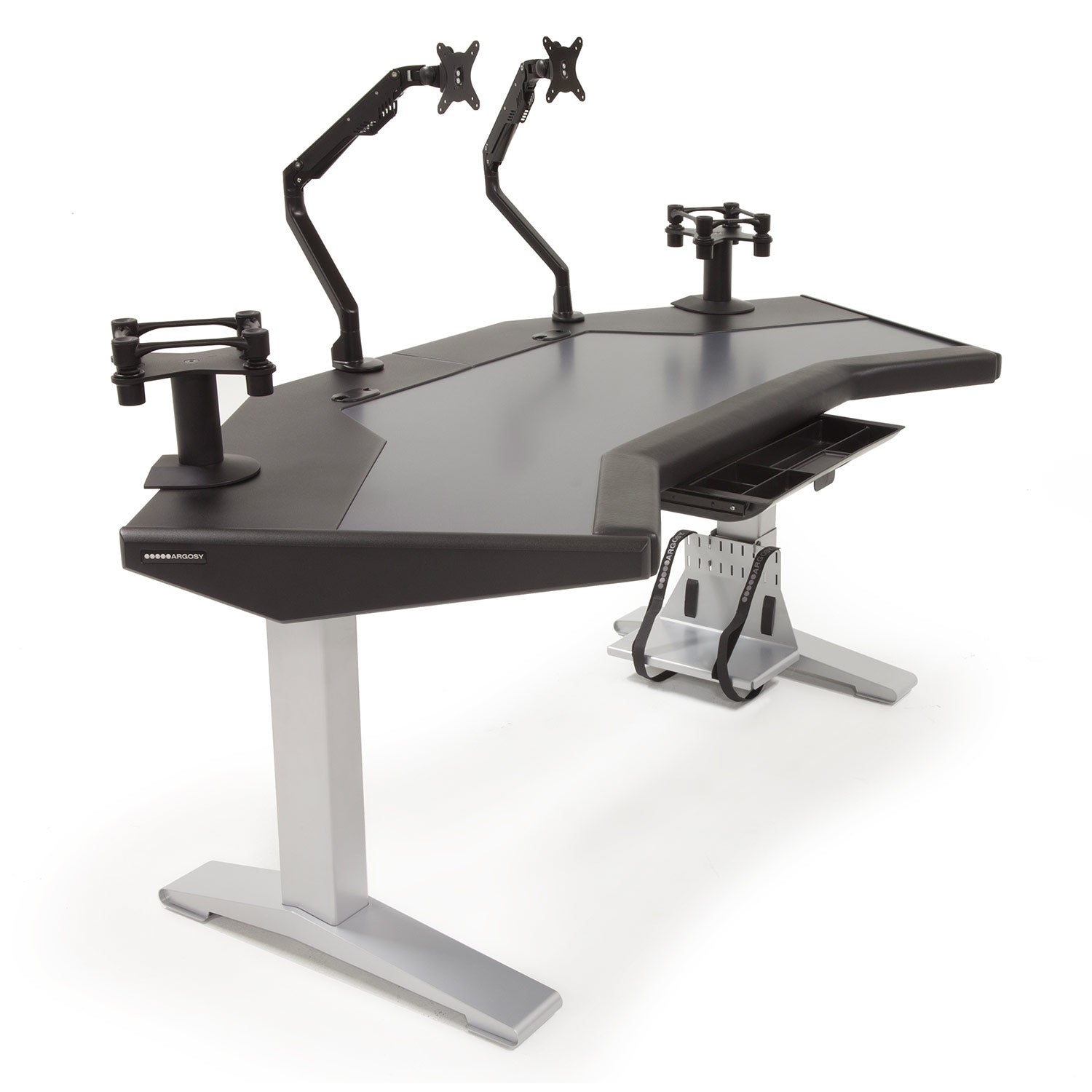 Argosy HALO-G-XC-B-S Halo G Ultimate (Halo G, Model 160 Speaker Mounts, Acc Drawer, 2) D8 Monitor Arms, Cpu Shelf)