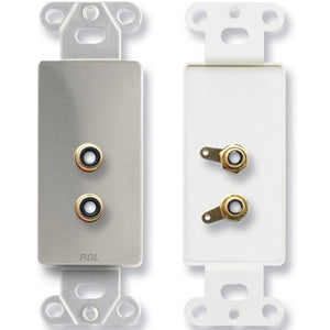 RDL DS-PHN2C Dual Phono Jacks on D Plate  - Solder type - Stainless Steel - Custom Engraving Option