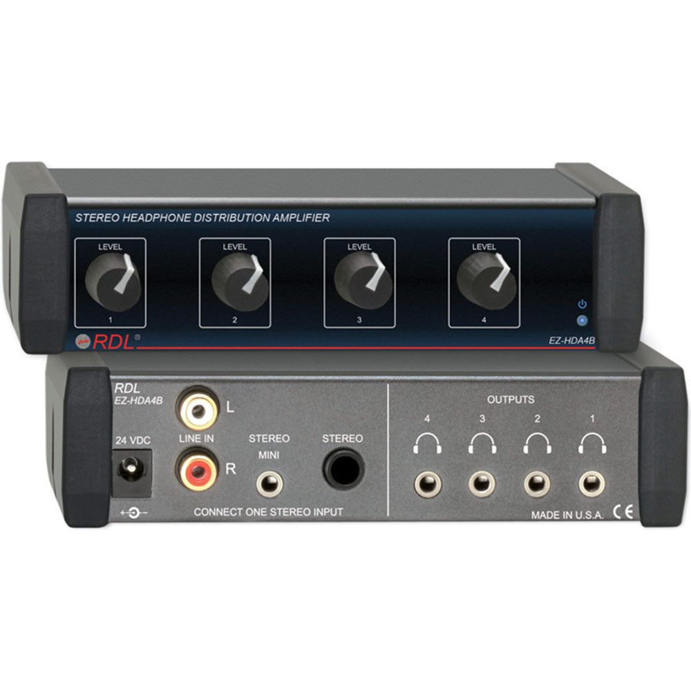 RDL EZ-HDA4B Stereo Headphone Distribution Amp - 1X4 Rear-Panel Outputs