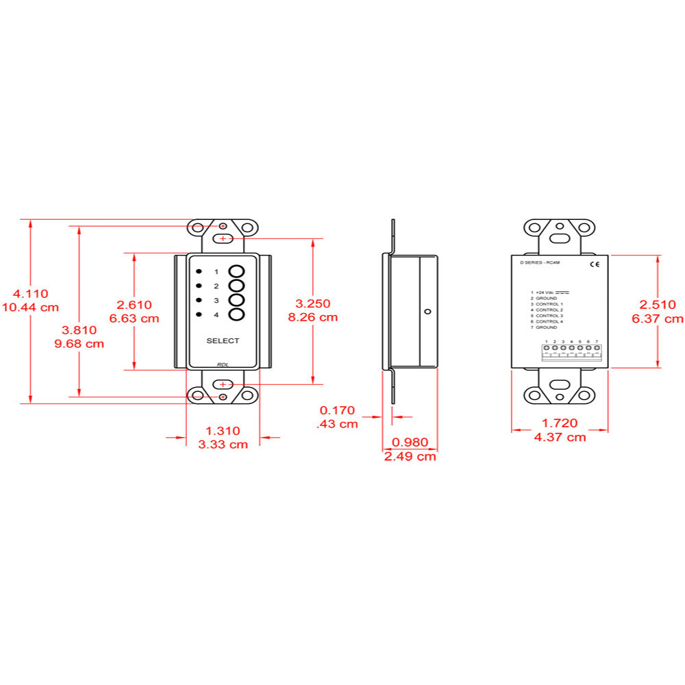 RDL DB-RC4M 4-Channel Remote Source Selector for D-SERIES (Black) - Custom Engraving Option