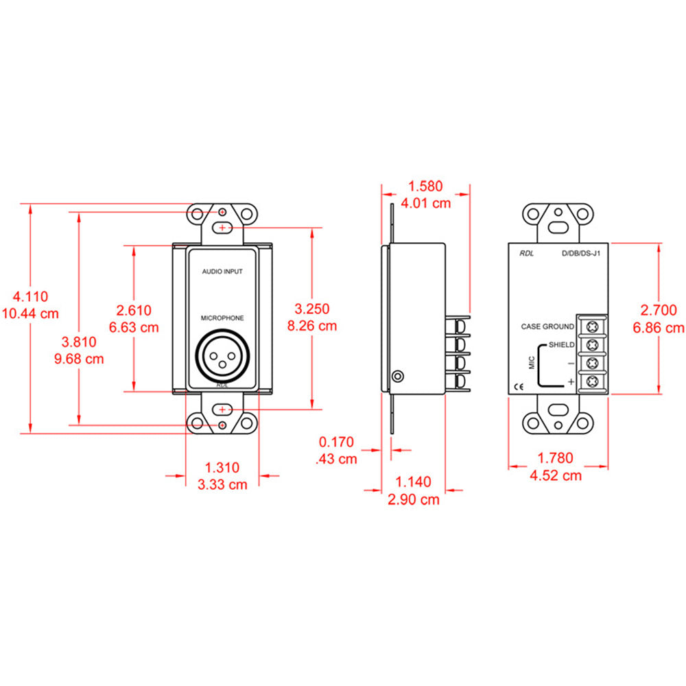RDL DB-J1 Microphone Input Assembly in Decora Wall Plate - Custom Engraving Option