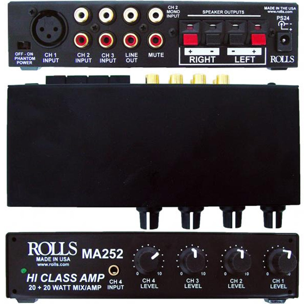 Rolls MA252 Compact Class D Stereo Mixer/Amplifier - 20 Watts/Ch - with XLR Input