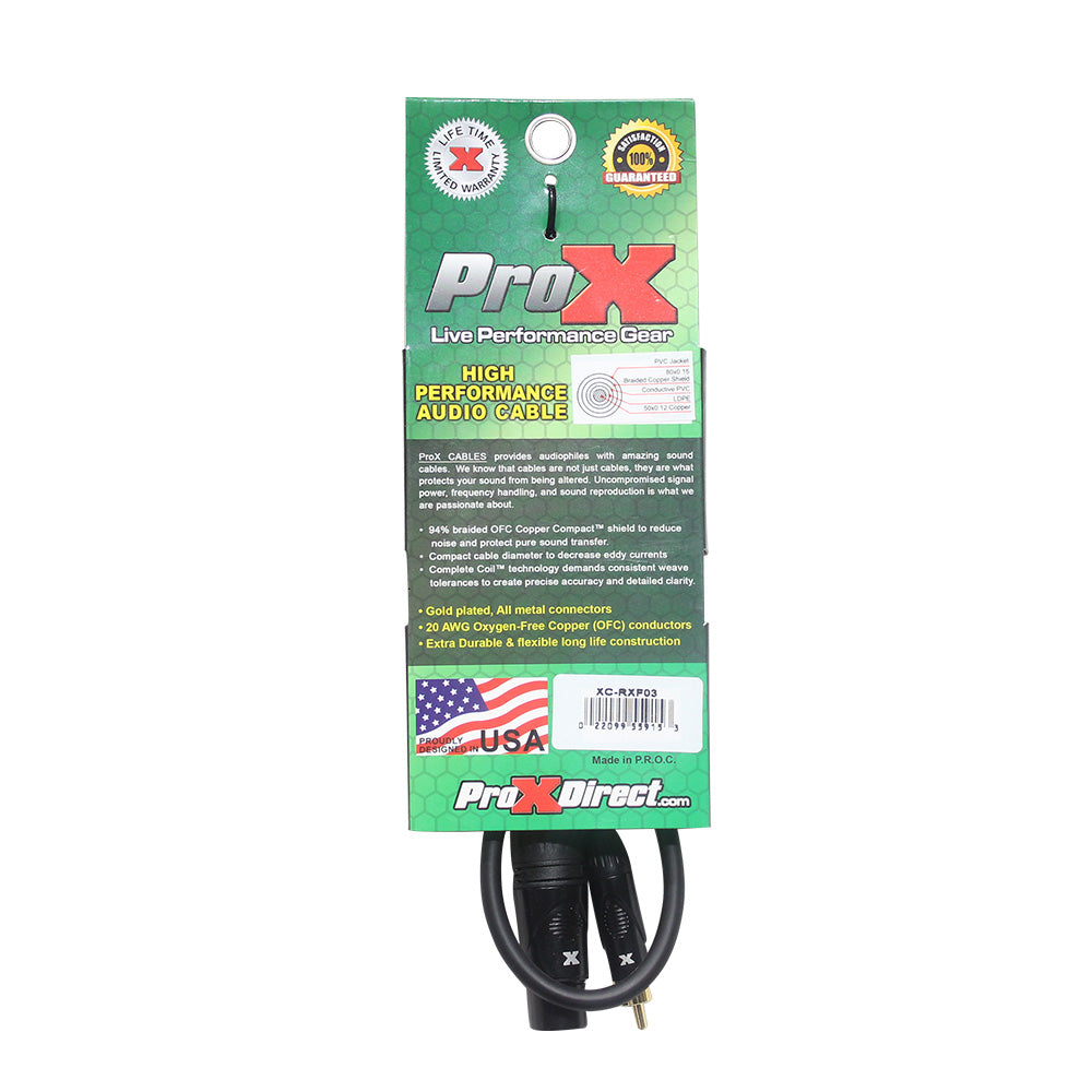 ProX XC-RXF03 3 Ft. Unbalanced RCA to XLR-F High Performance Audio Cable
