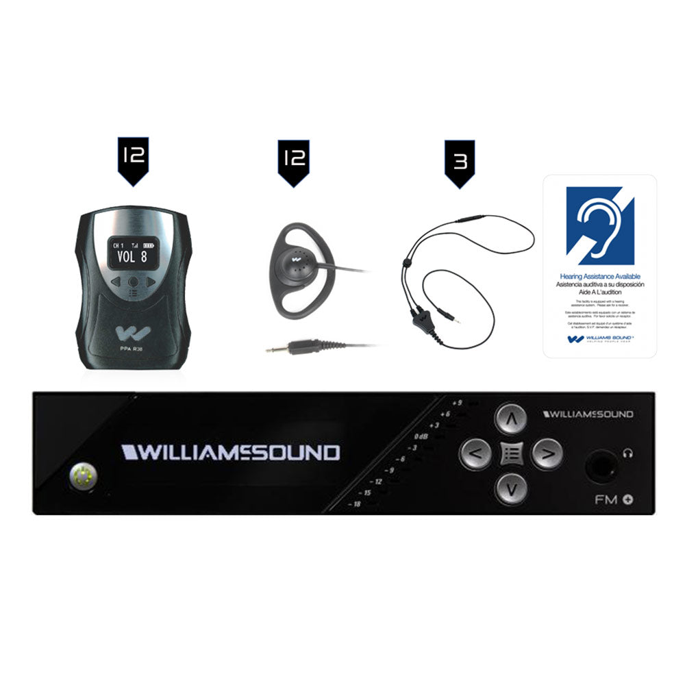Williams AV FM 558-12 FM Plus Large-Area Dual Assistive Listening System w/ FM R38 Receivers