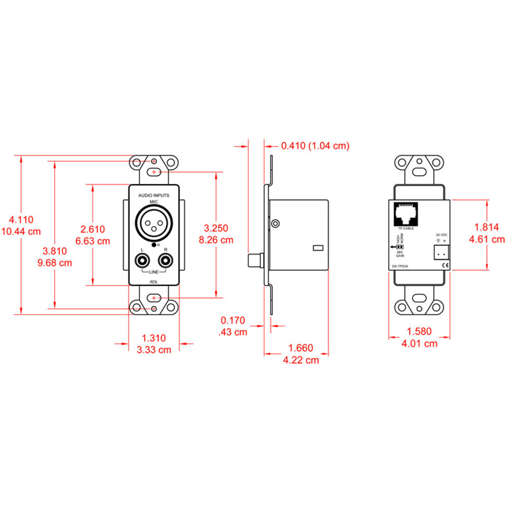 RDL DS-TPS3A Active 3-Pair Sender, Format-A, Stainless, XLR mic/stereo - Custom Engraving Option