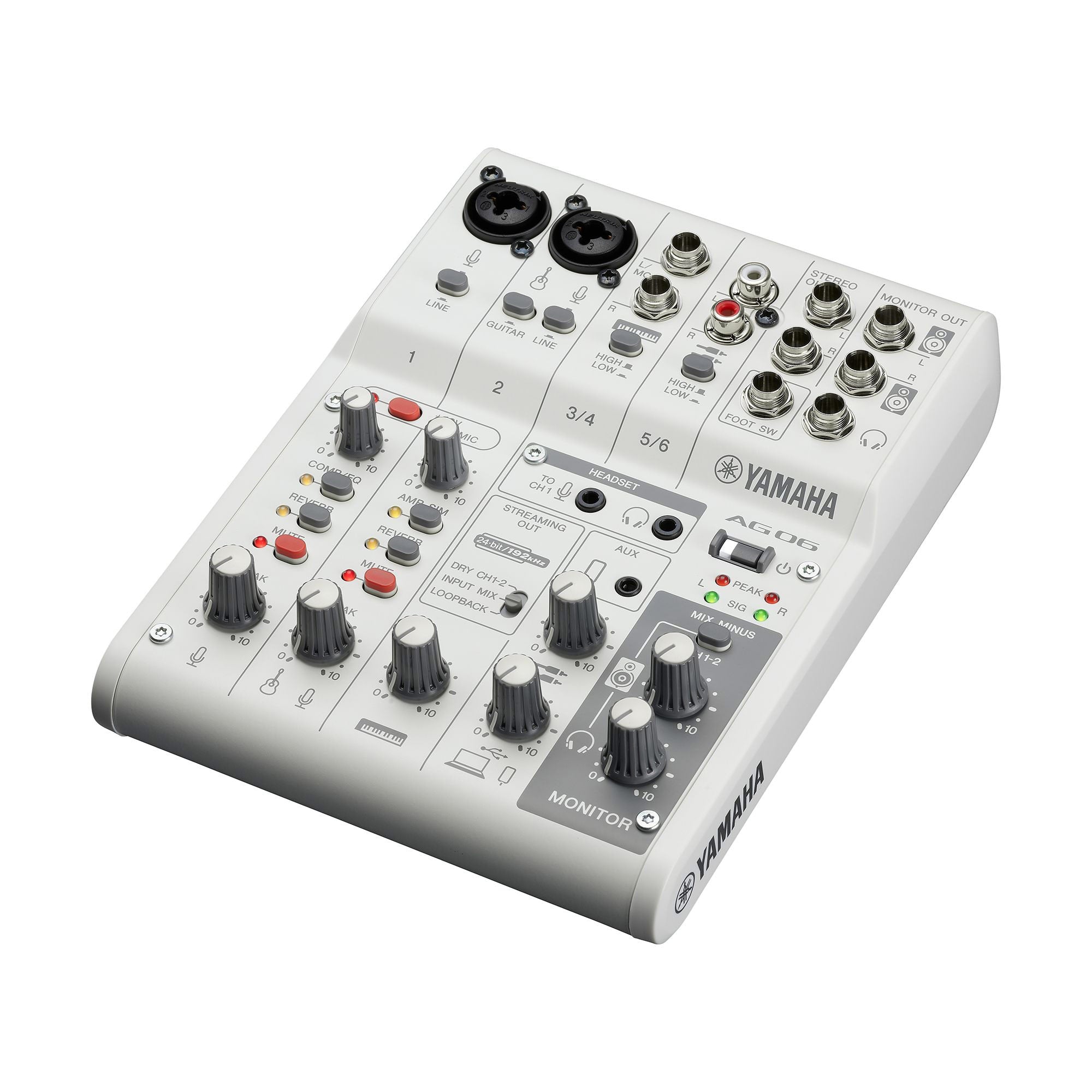 Yamaha AG06MK2 - 6-Channel Mixer for Podcasting and Streaming (White)