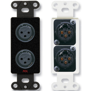 RDL DB-XLR2F Decora Mount Dual XLR Female Solder Jack Panel (Black) - Custom Engraving Option