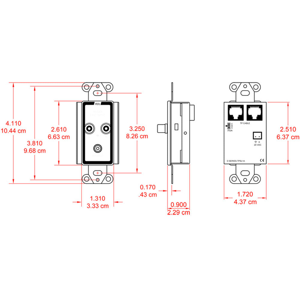RDL D-TPSL1A Decora Mount Active Format-A Sender - Mini/RCA Input (White) - Custom Engraving Option