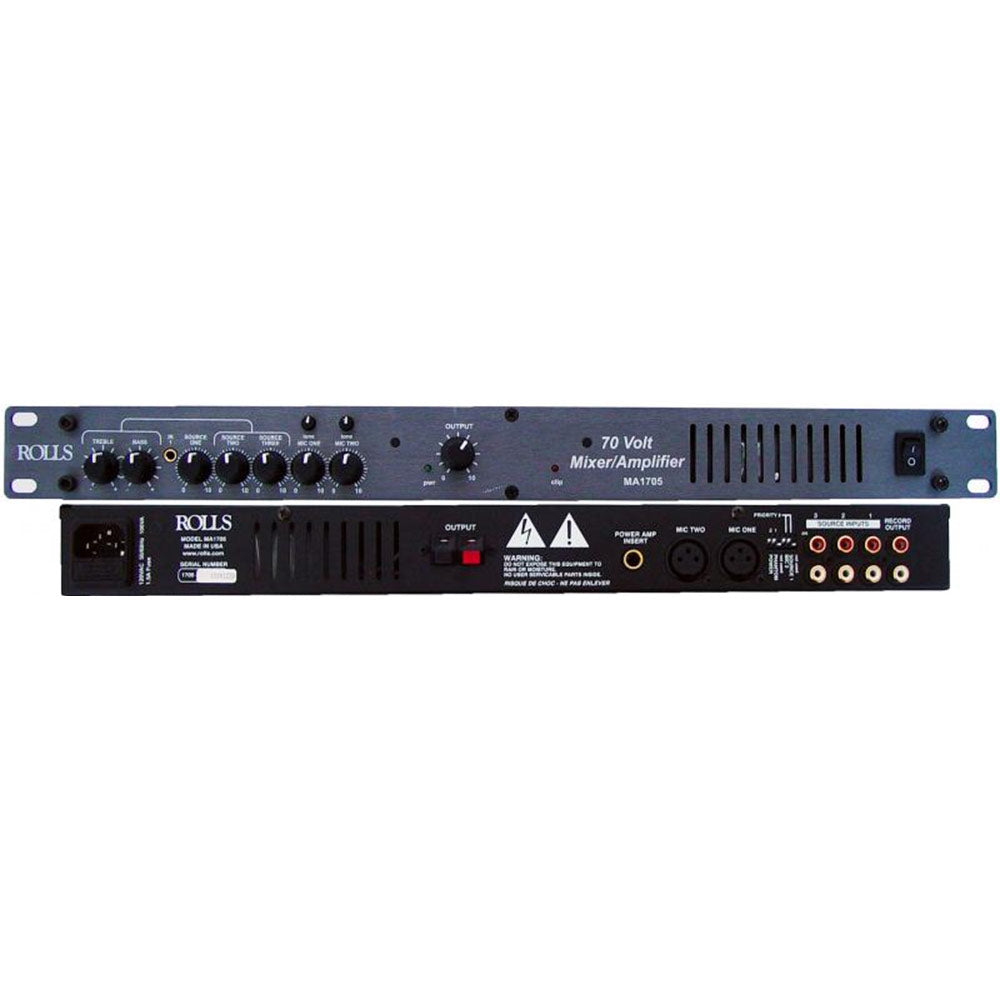 Rolls MA1705 70V Mixer/Amplifier - 70 Watts - Single Rack Space