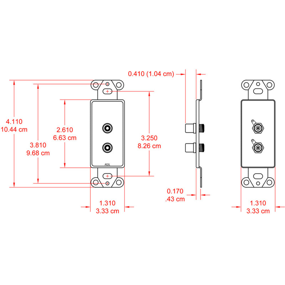 RDL DB-PHN2 Dual Solder RCA Jacks on Decora Wall Plate (Black)