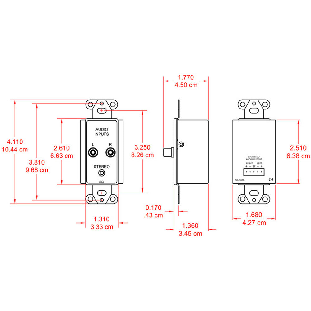 RDL DB-CIJ3D RCA/3.5mm Line Input Jacks on Decora Wall Plate (Stereo) - Custom Engraving Option