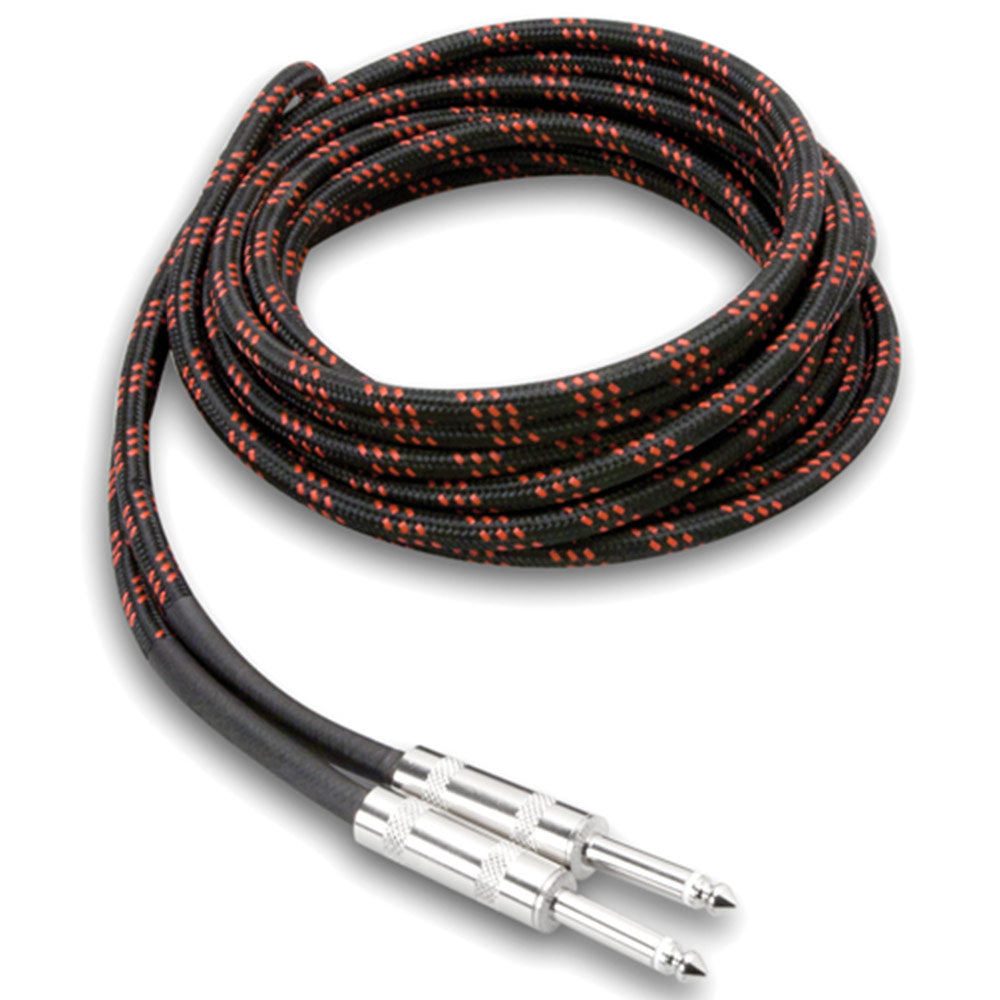 Hosa 3GT-18C5 Cloth Guitar Cable, Hosa Straight to Same, 18 feet, Black/Red