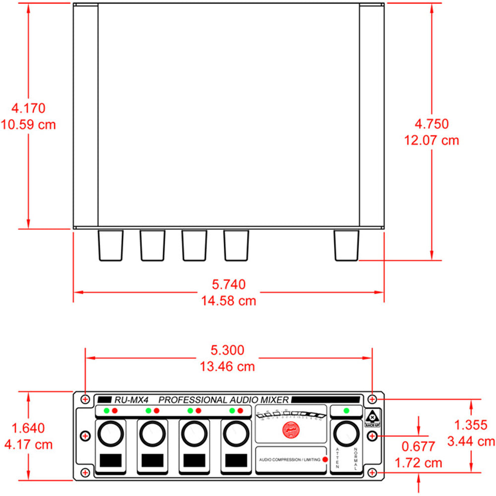 RDL RU-MX4 Pro 4 Input Mic/Line Mixer W/Phntm - Mic and Line Out