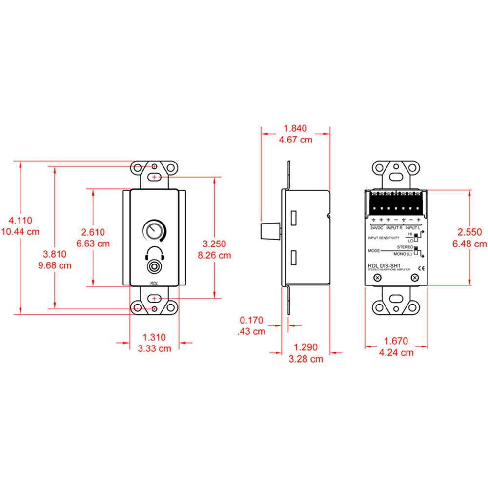 RDL DS-SH1 Stereo Headphone Amplifier Steel Panel w/ User Level Control - Custom Engraving Option