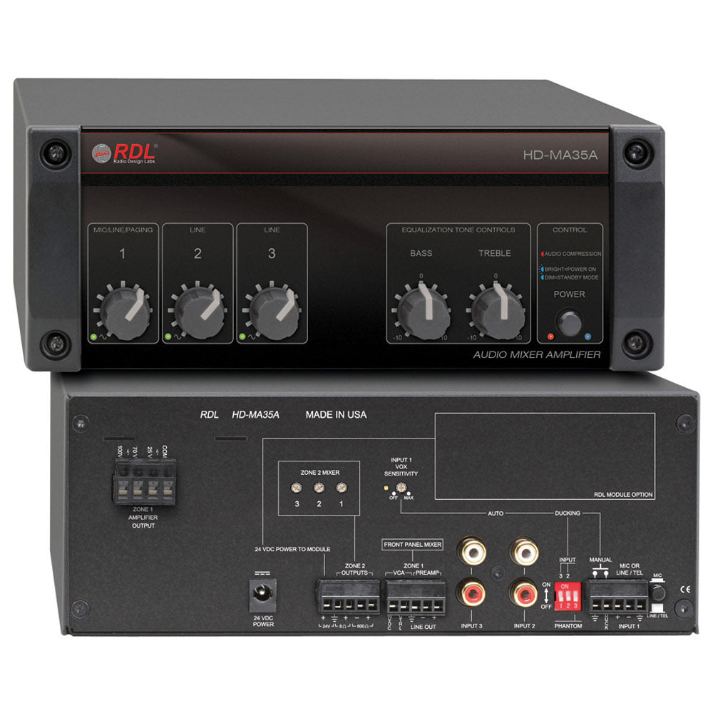 RDL HD-MA35A HD Series 35 Watt Mixer Amplifier (25/70/100 Volt)
