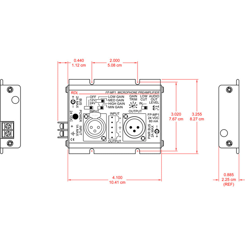 RDL FP-MP1 Studio Quality Mic Preamp w/ Phantom - Terminals & XLR