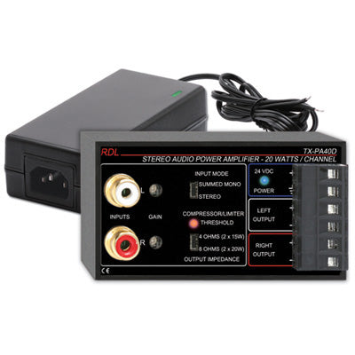 RDL TX-PA40D 40 W Stereo Audio Power Amplifier with Power Supply