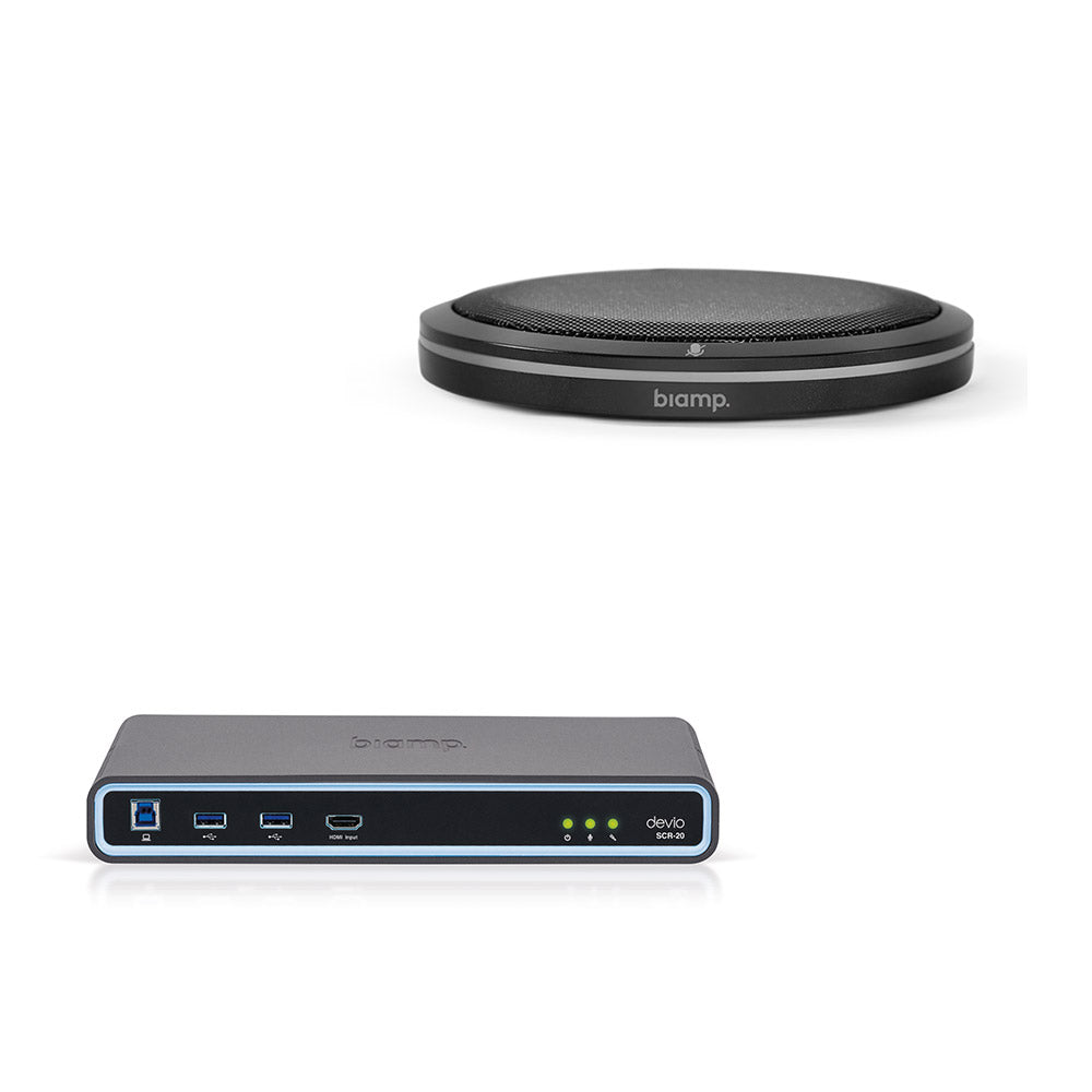 Biamp Devio Conference / Huddle Room Solution with SCR-20 Hub and TTM-XEX Black Tabletop Microphone