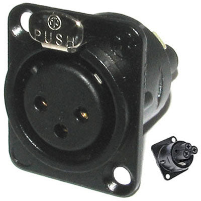 Neutrik NC3FD-S-1-B 3 Pin Female D Style Receptacle - Screw Terminal - Black/Gold