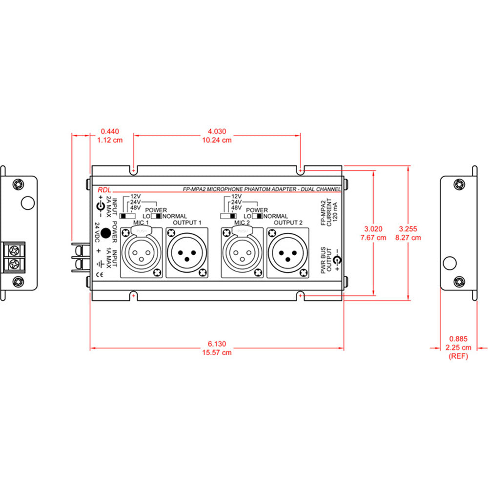 RDL FP-MPA2 Dual Mic Phantom Adapter 12, 24, 48 V - XLR