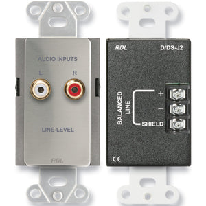 RDL DS-J2 Line Input Assembly - RCA jacks, Terminal block (Stainless) - Custom Engraving Option