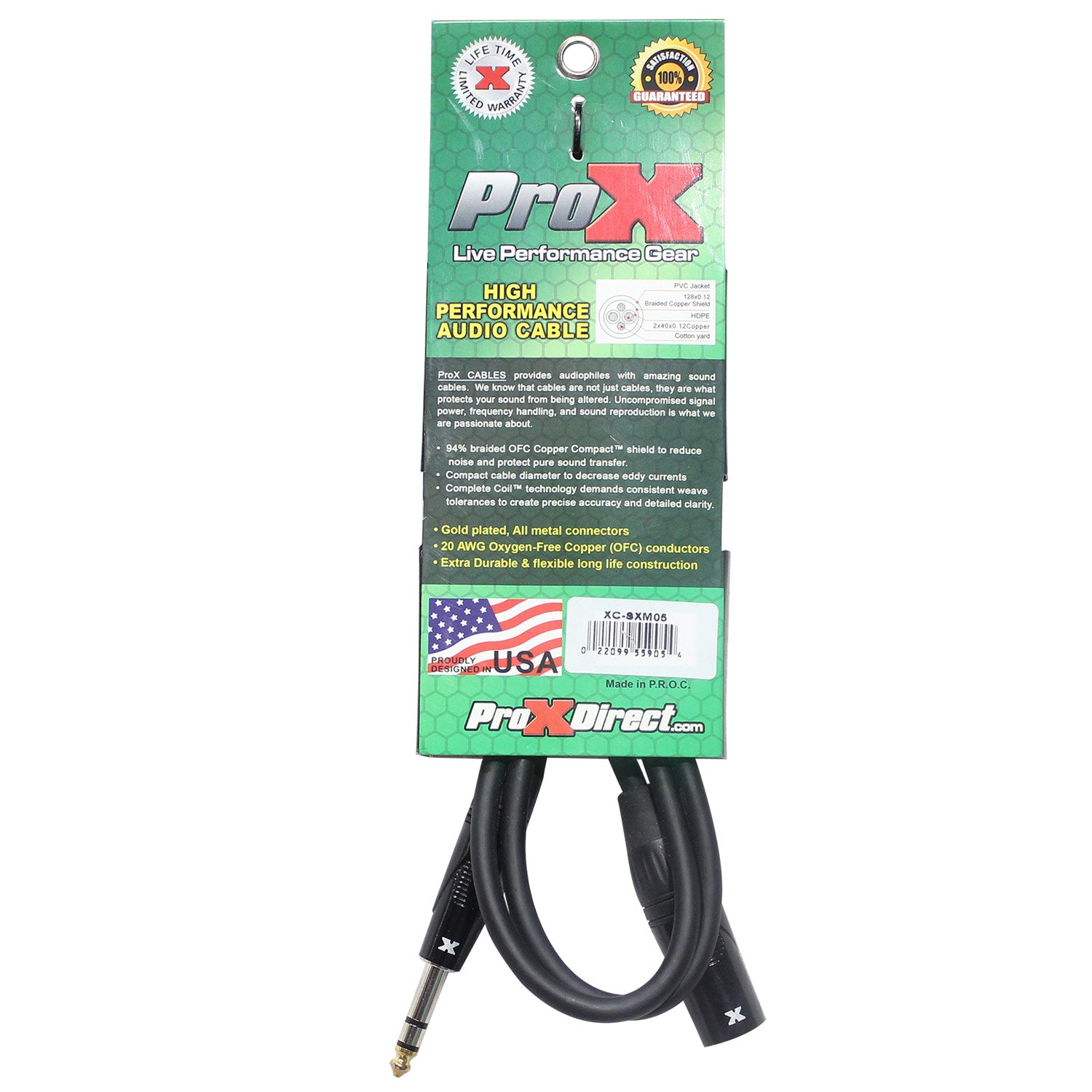 ProX XCSXM05 5FT. 1/4" TRS Balanced To XLR-M Cable